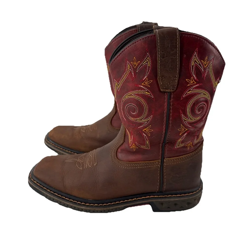 Georgia Boot Carbo-Tec LT Cowboy Boots Kids 4M Brown Red Leather Western Work